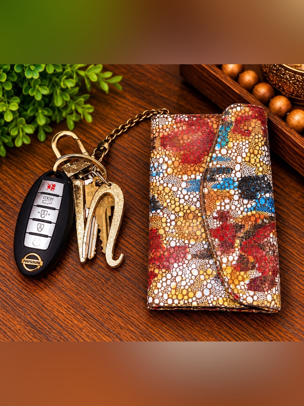HOBO International Multicolor Mosaic Leather Wallet Wristlet Clutch Keychain